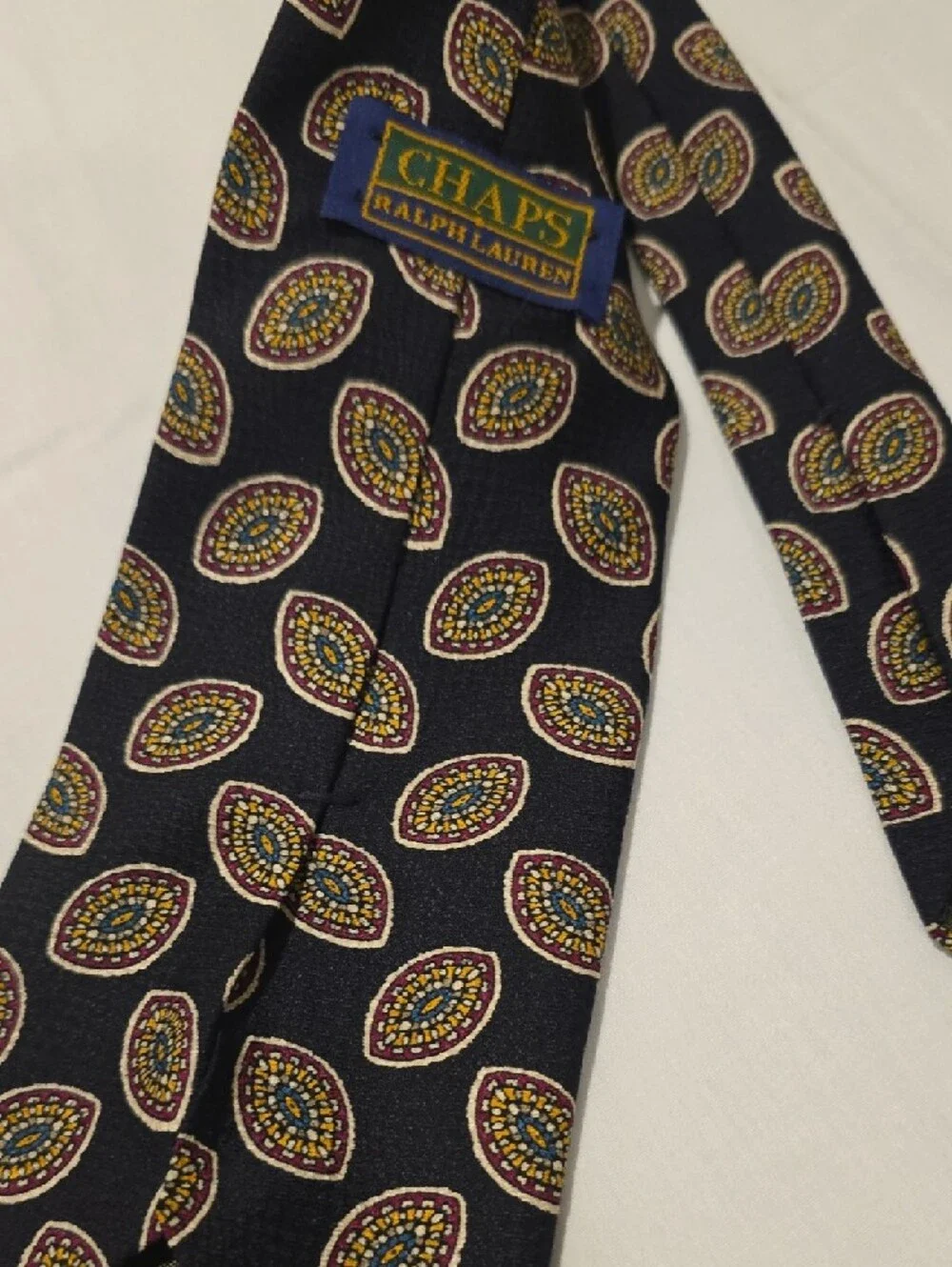 Ralph Lauren Vintage Silk‎ Navy Tie with Gold and Red Medallion Motif